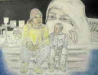 Maddona And Child Of The Village - Penciles Mixed Media - By Ismael Alicea-Santiago, Abstract Realism Mixed Media Artist