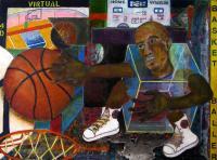Basket Baller - Acrylic On Canvas  Oil Pastel Paintings - By Ismael Alicea-Santiago, Abstract Realism Painting Artist