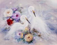 White Heron - Oil Paintings - By Camelia Elena, One Stroke Painting Artist