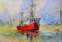 Boat 53 By Sumit Datta - Watercolor Paintings - By Sumit Datta, Expressive Realism Painting Artist