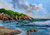 Seascape 13 2017 - Watercolor Paintings - By Sumit Datta, Realism Luminism Painting Artist