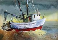 Boats 55 - Watercolor Paintings - By Sumit Datta, Expressive Realism Painting Artist