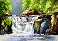 Waterfalls 9 - Watercolor Paintings - By Sumit Datta, Realism Painting Artist