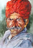 The Farmer - Watercolor Paintings - By Sumit Datta, Expressionism Painting Artist