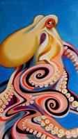 Psychedelic Octopus - Oil On Paper Paintings - By Federico Cortese, Psychedelic Painting Artist
