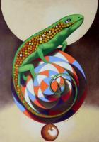 The Crcus Lizard - Oil On Paper Paintings - By Federico Cortese, Surreal Painting Artist