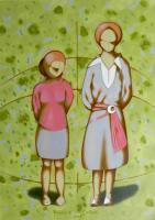Sisters - Oil On Paper Paintings - By Federico Cortese, Expressionism Painting Artist