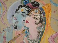 Radha Krishan - Fabric Paint Brush Drawings - By Sarita Balooni, Brush Art Drawing Artist