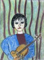 Fiddle - Pastels Drawings - By Ann-Claire Herrmann, Portrait Drawing Artist