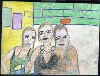 Girls Night Out - Pastels Drawings - By Ann-Claire Herrmann, Naif Drawing Artist