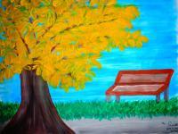 Yellow Tree - Acrylics Paintings - By Amie Romero, Trees Painting Artist