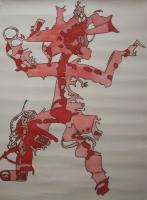 A  Frantic Dance - Water Colour And Sketch Pen Drawings - By Dinesh Sisodia, Abstract Drawing Artist