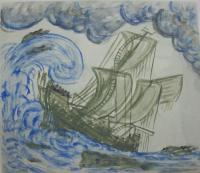 Drawing - A Ship In Storm - Water Colour