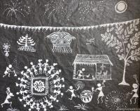 Warli Diwali Painting - Handmade Paper Paintings - By Deep Graphics, Ancient Artwork Painting Artist