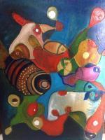Fish On Mirrors - Acrylic Mixed Media - By Parul Srivastava, Thread N Acrylic Mixed Media Artist