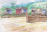 Water Art - Beach Huts - Watercolour