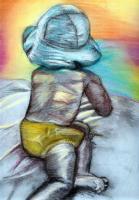 Beach Baby - Pastel On Paper Drawings - By Tomisha Lovely-Allen, Realism Drawing Artist