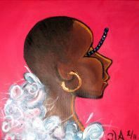 Bald Woman W Gold Earring - Acrylic On Canvas Paintings - By Tomisha Lovely-Allen, Decorative Painting Artist